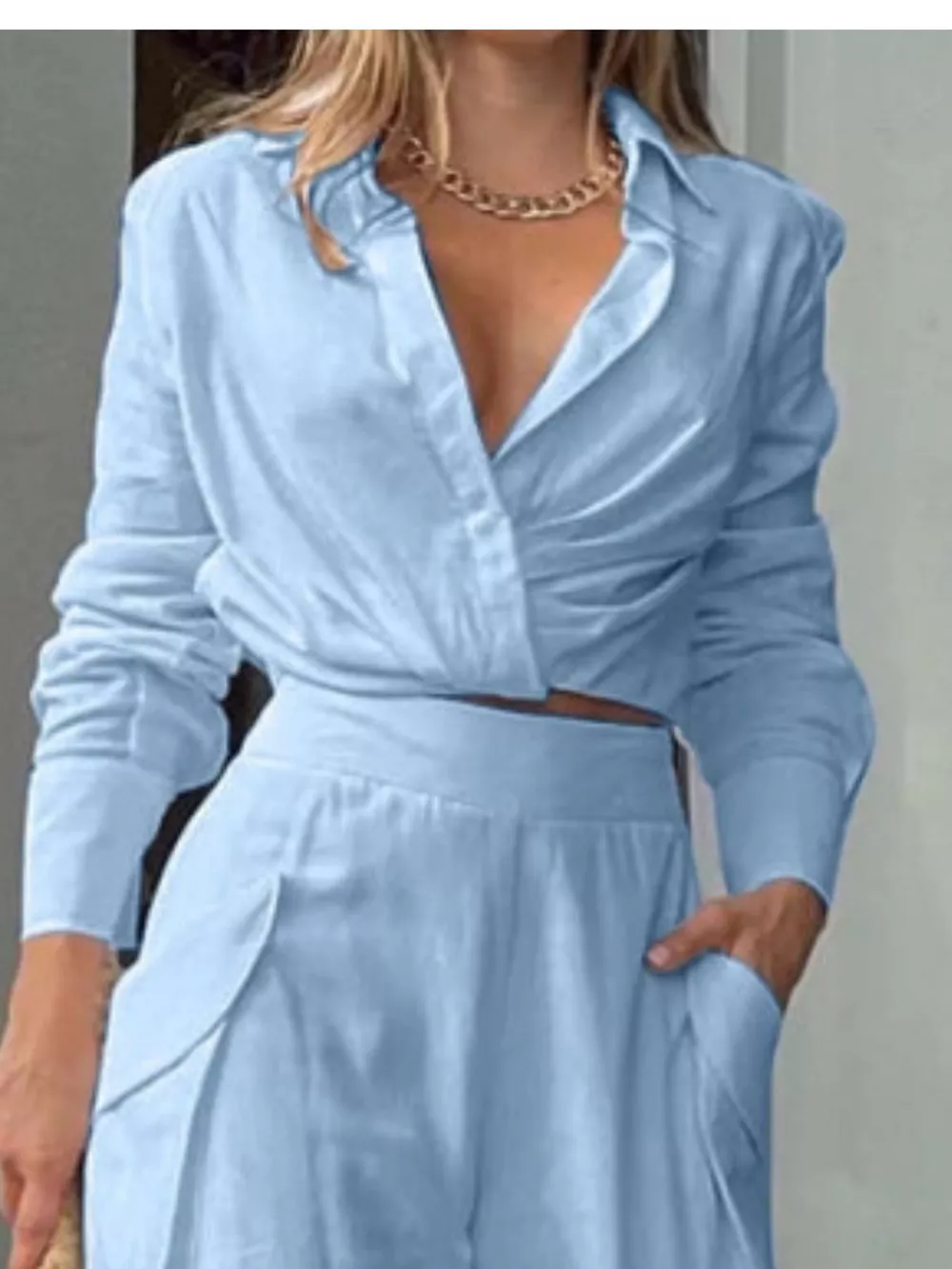 Long Sleeve Shirt and Wide Leg Pants Set, image 3