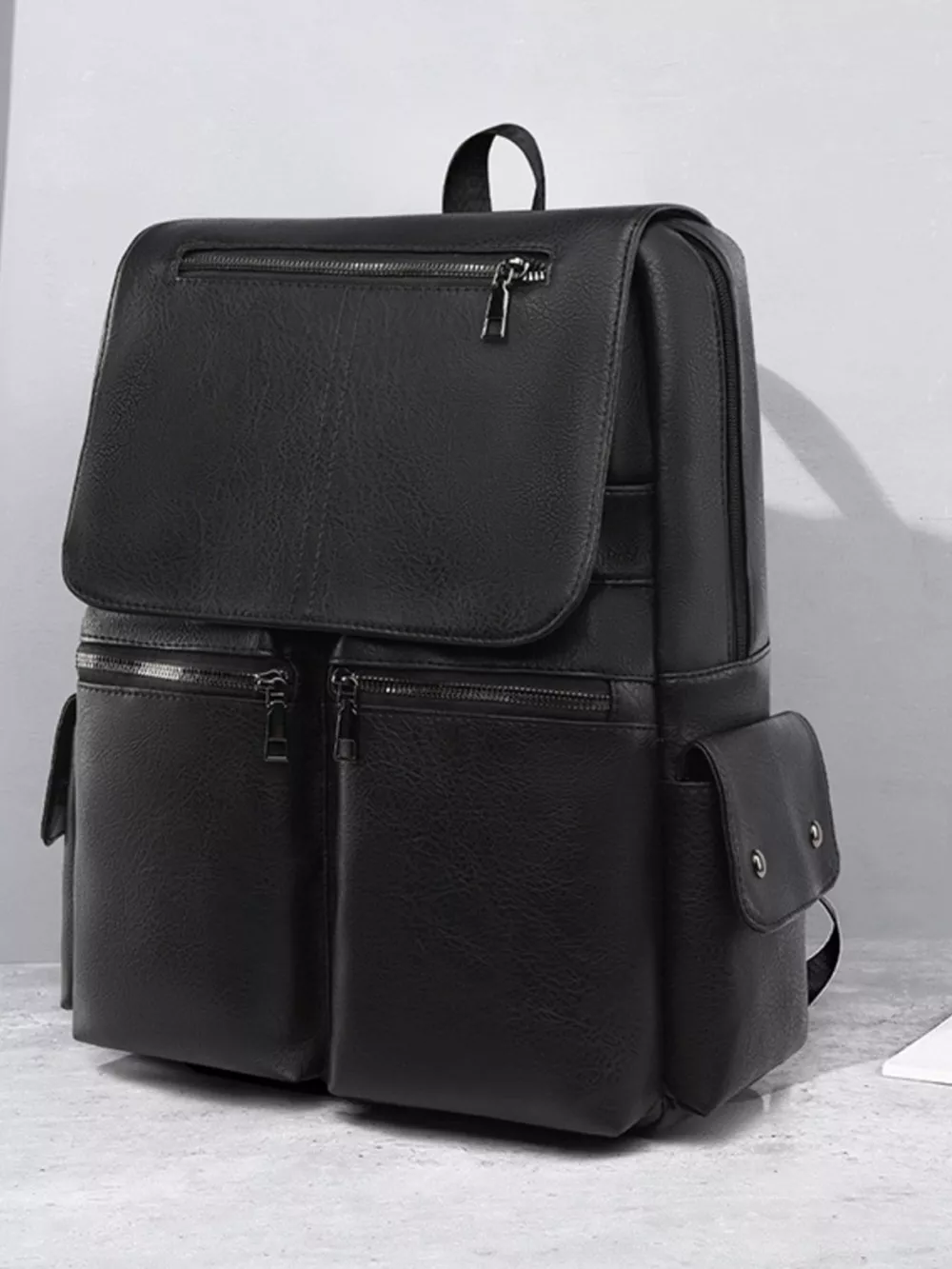 Leather Flapover Backpack Bag
