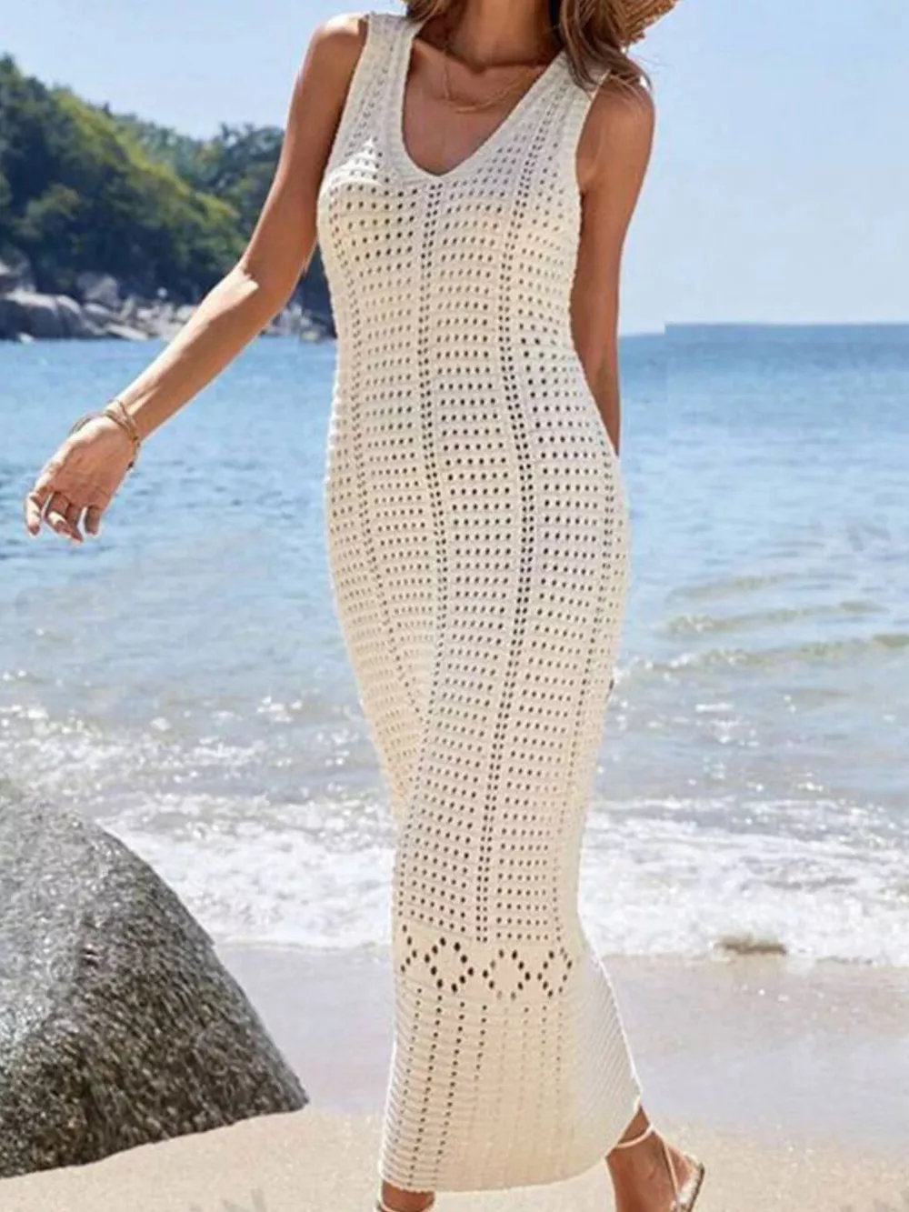 Sleeveless Crochet Knit Cover Up Maxi Dress, image 2