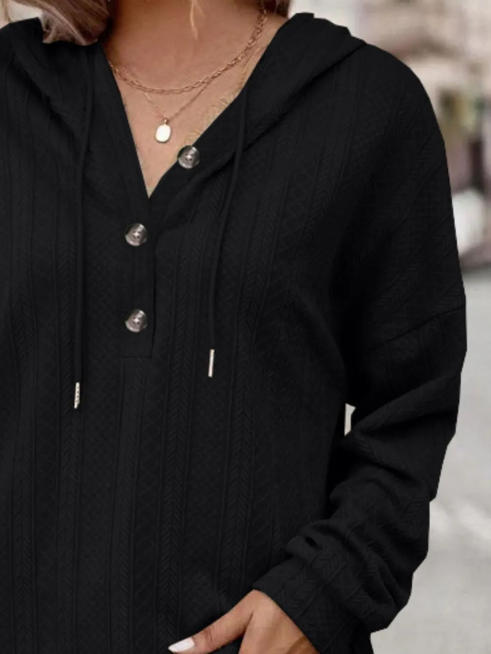 Drawstring Dropped Shoulder Long Sleeve Hoodie, image 12