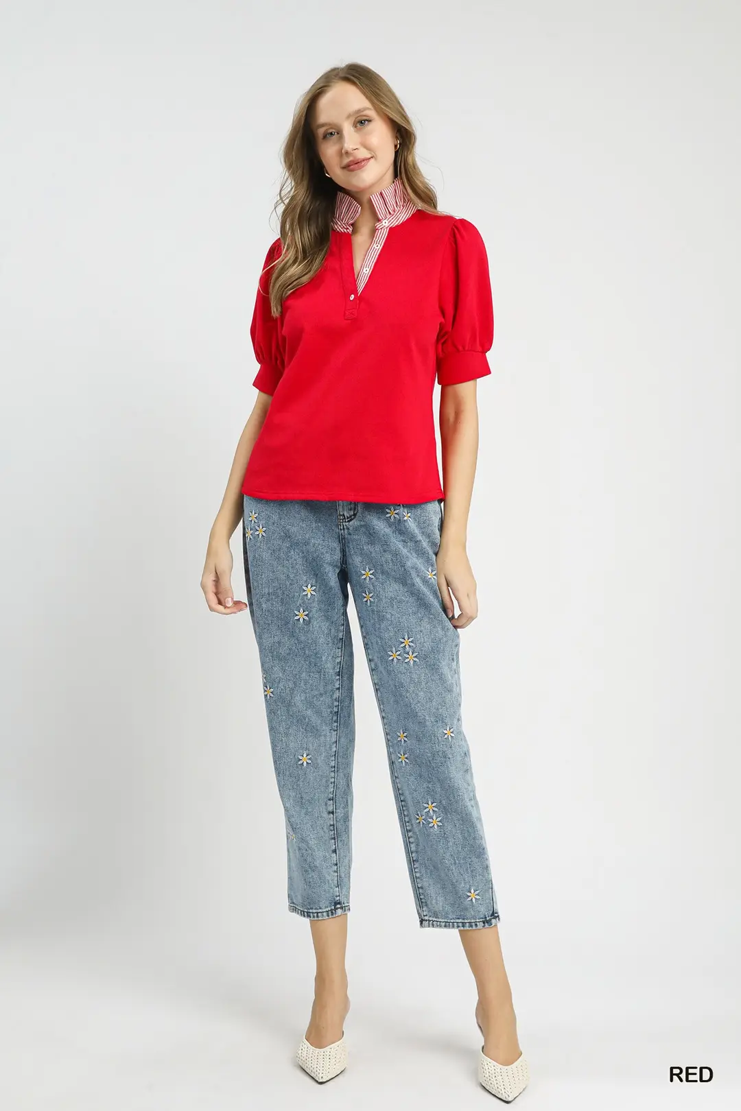 Striped Collar Popover Top, image 3