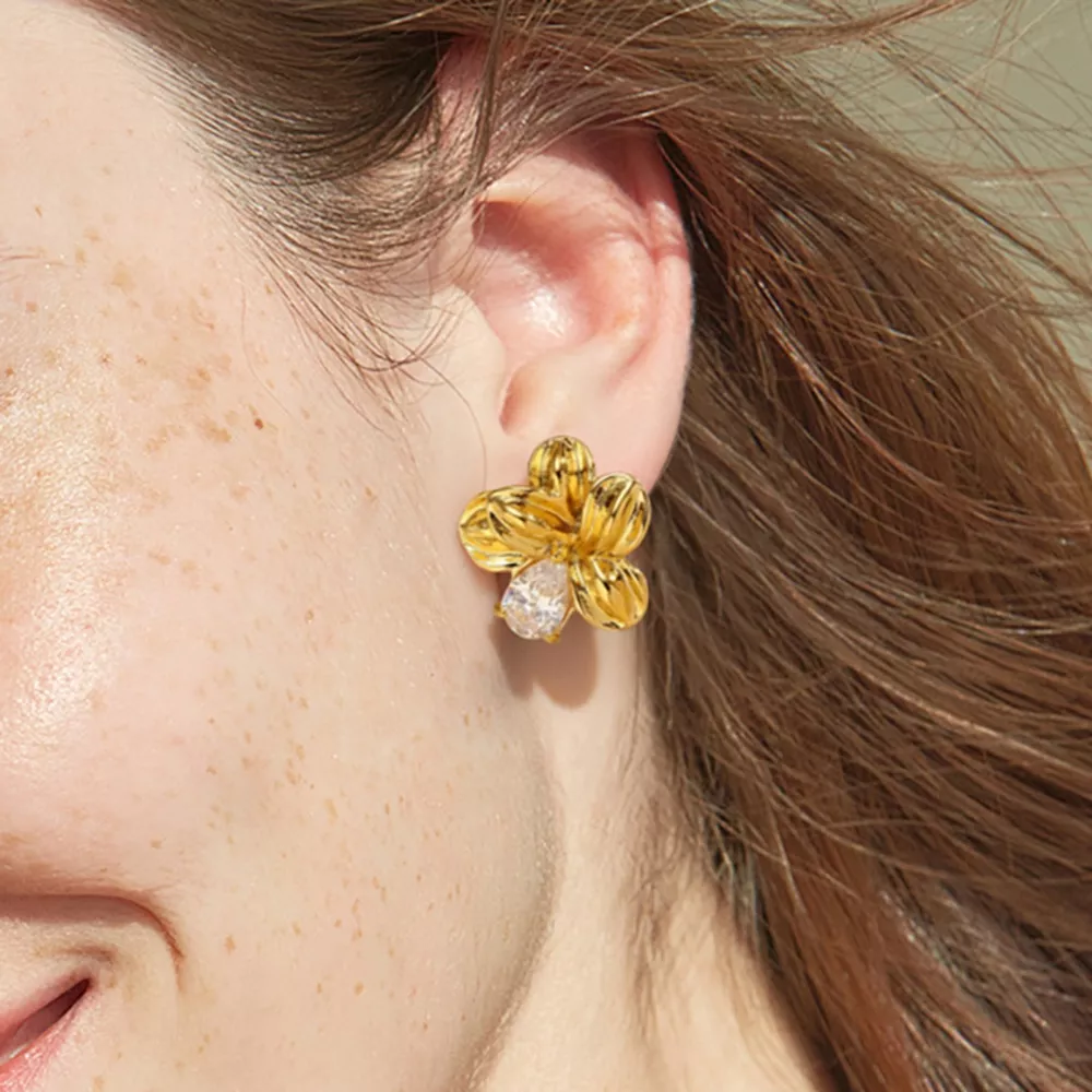 18K Gold-Plated Flower Stud Earrings, image 5
