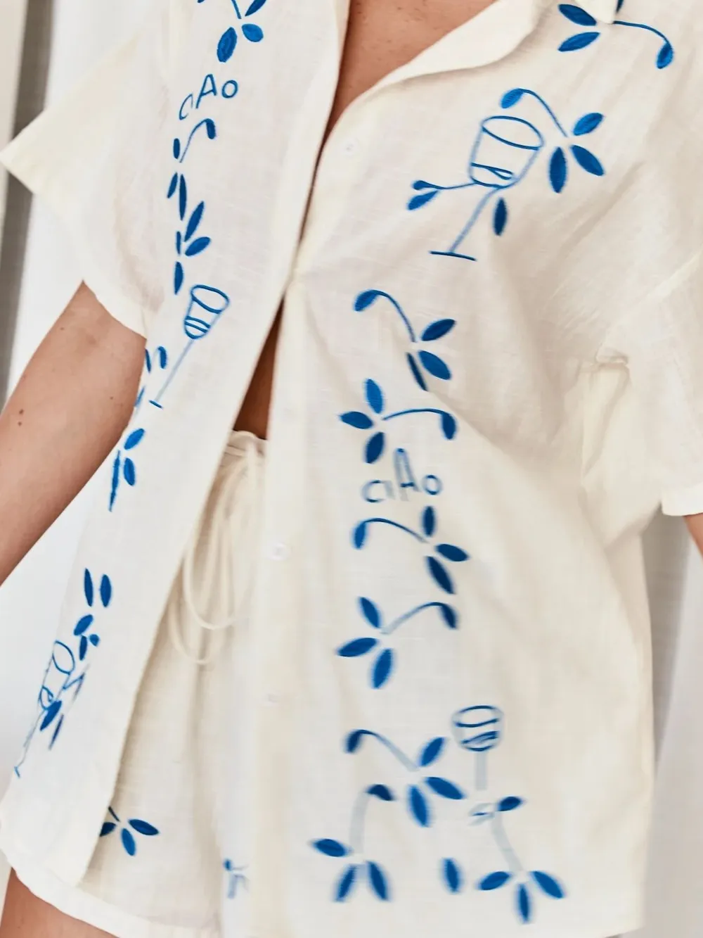 Embroidered Button Up Half Sleeve Top and Shorts Set, image 4