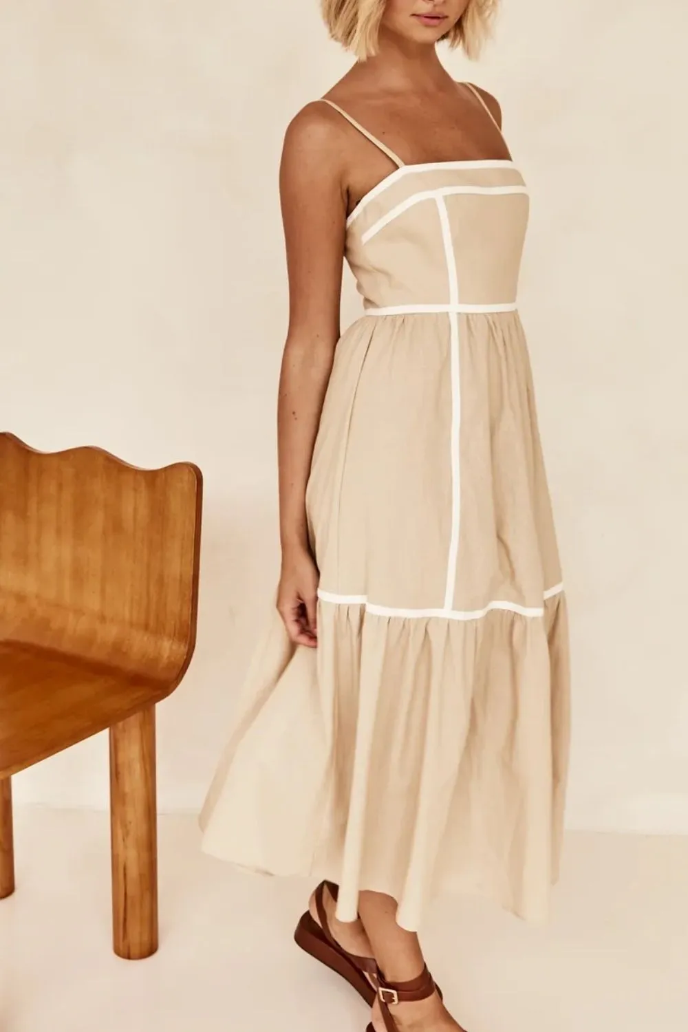 Contrast Trim Square Neck Midi Cami Dress, image 8