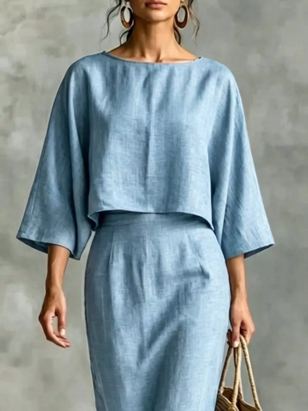 Full Size Solid Color Cropped Top and Midi Skirt Set Plus Size, image 14