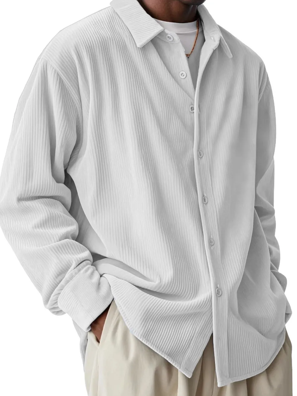 Men's Full Size Textured Button-Down Corduroy Shirt Plus Size, image 5