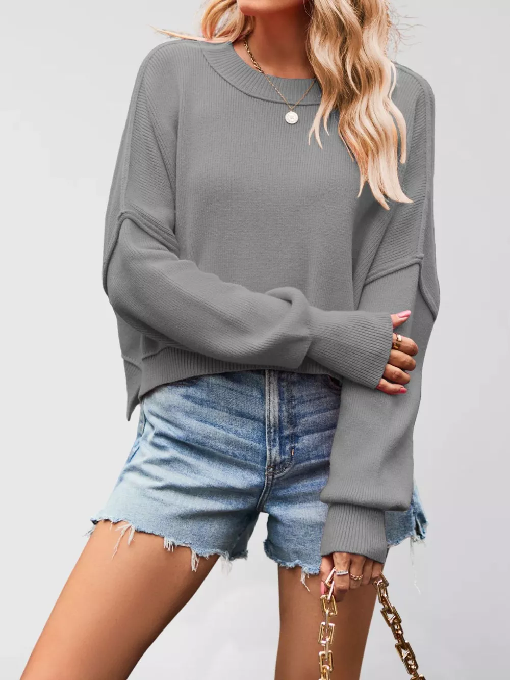 Crew Neck Dropped Shoulder Sweater, image 12