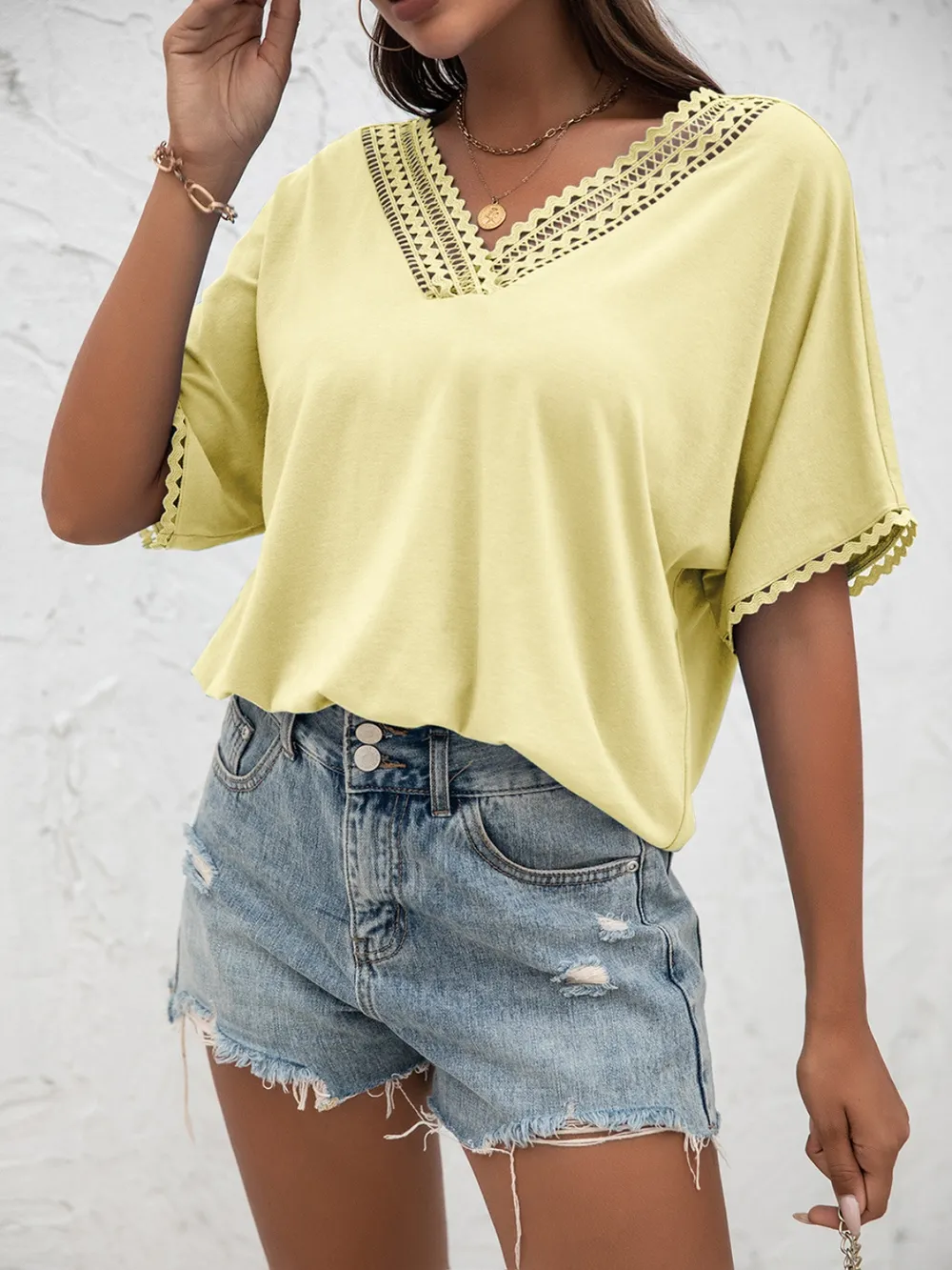 Lace Detail V-Neck T-Shirt, image 11
