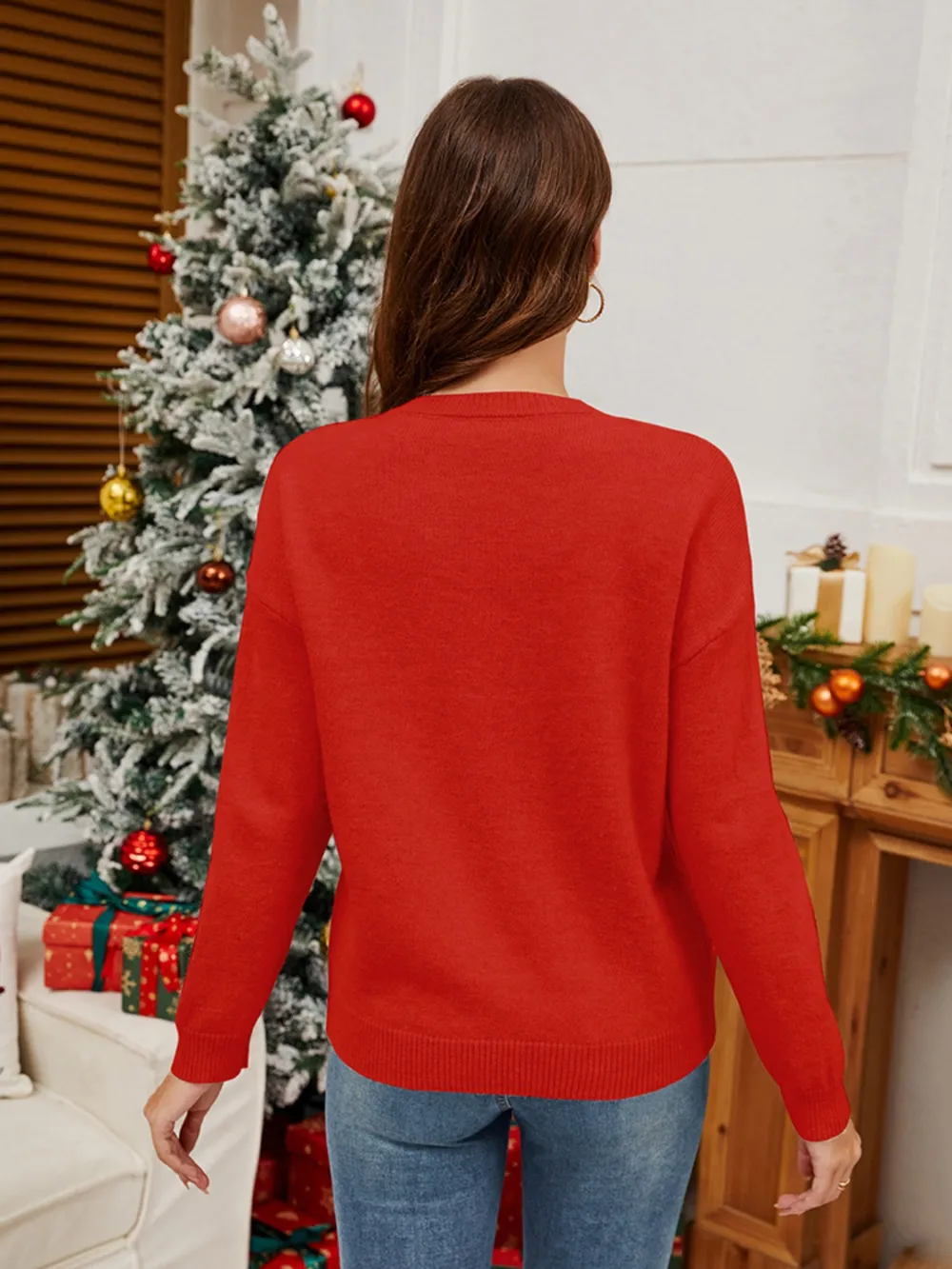 Sequin Candy Cane Round Neck Long Sleeve Sweater, image 4