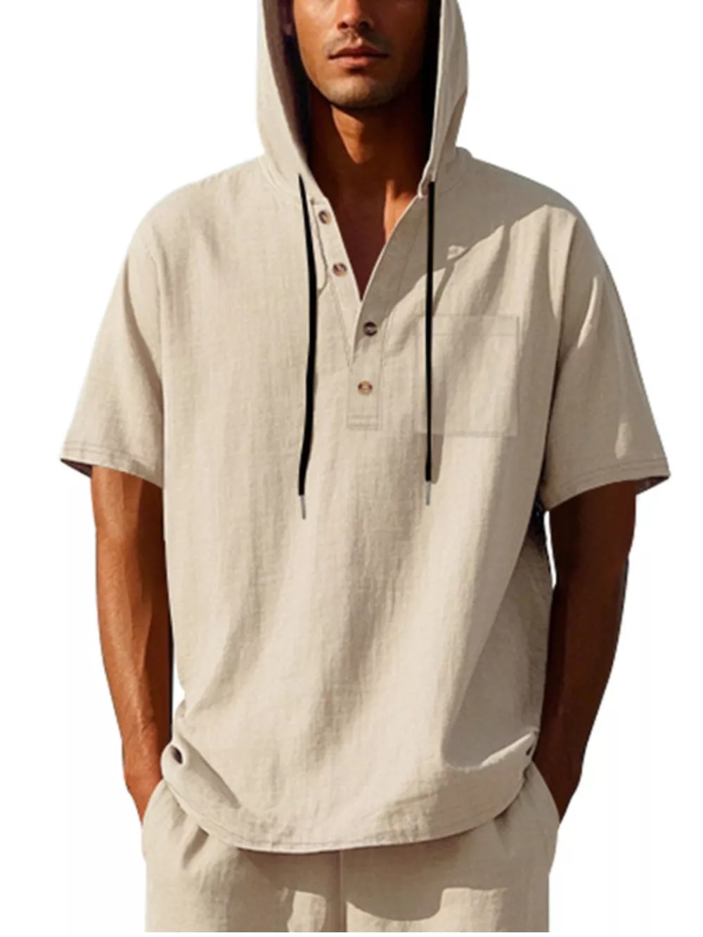 Men's Full Size Casual Short Sleeve Hooded Shirt Plus Size