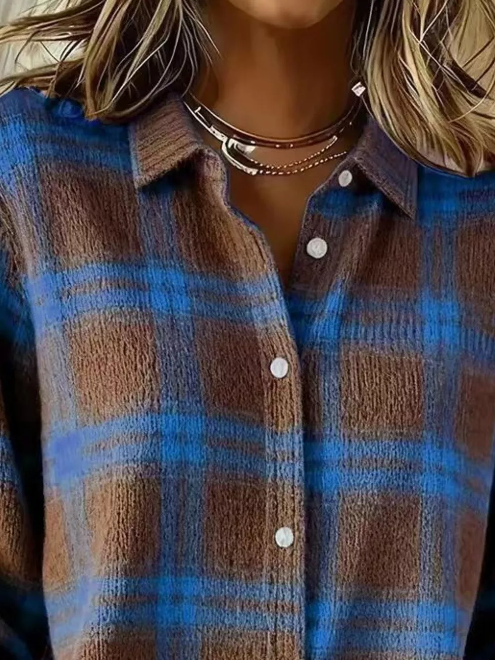 Full Size Plaid Button-Down Knit Cardigan Plus Size, image 8