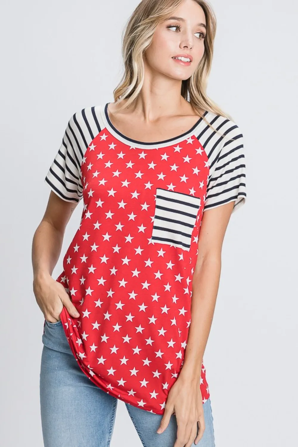 Full Size Star & Striped Round Neck Short Sleeve T-Shirt Plus Size, image 2