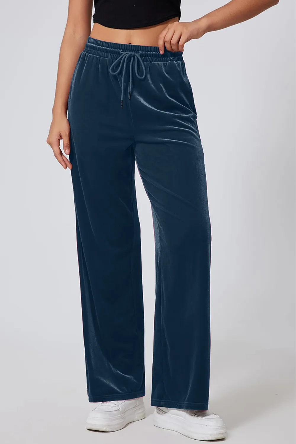 Drawstring Elastic Waist Straight Leg Pants, image 21