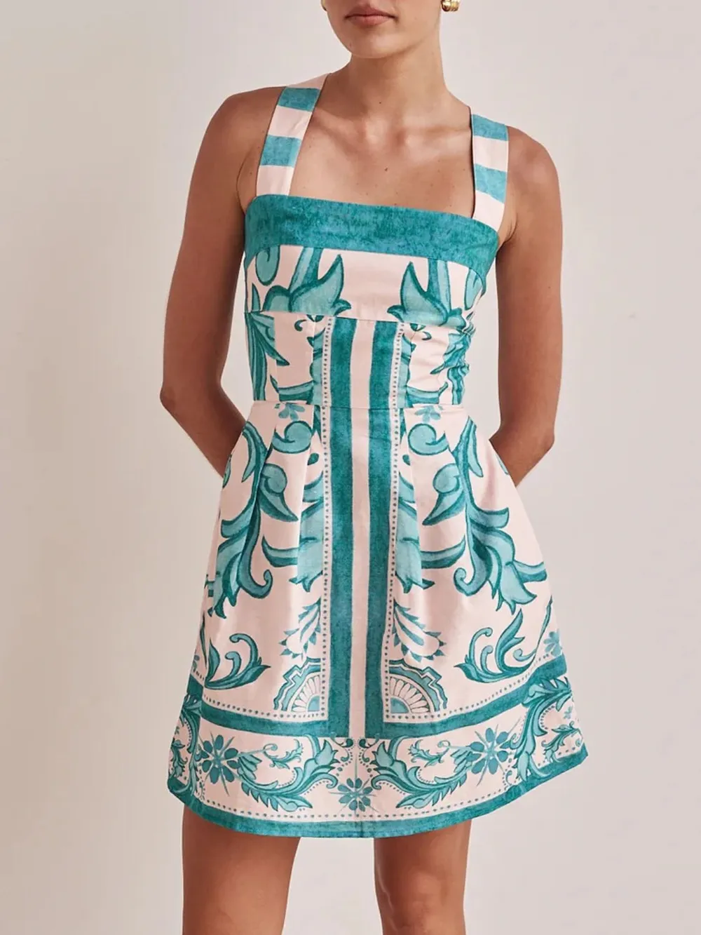 Printed Square Neck Midi Dress, image 8