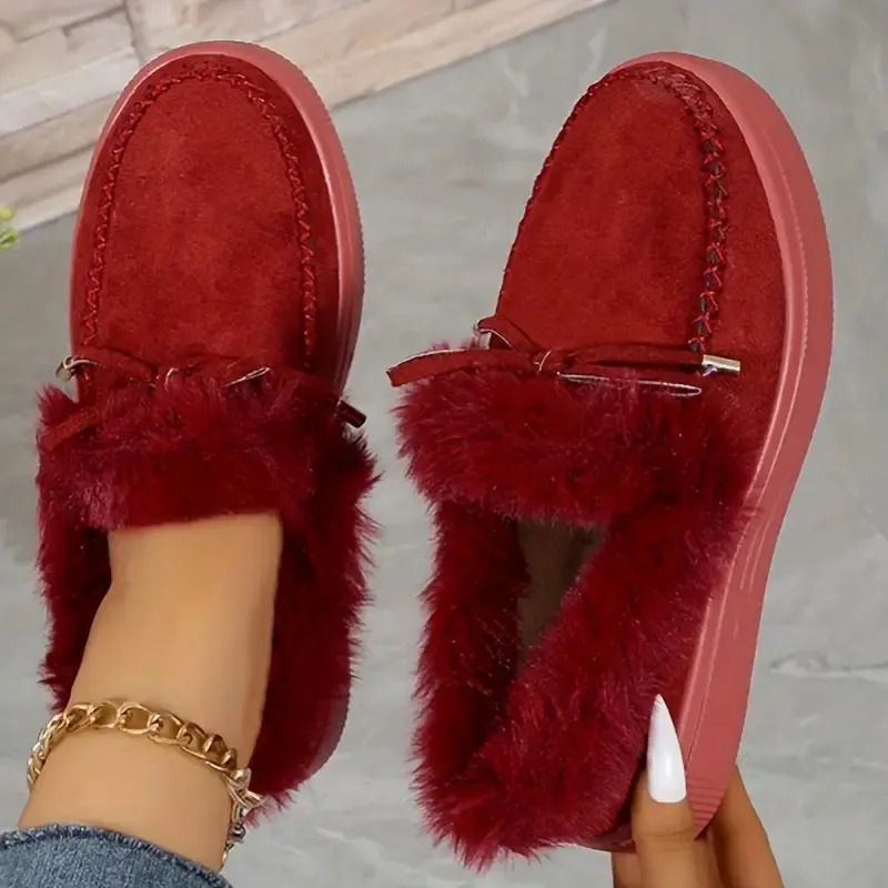 Bow Furry Round Toe Flat Slip-Ons, image 9