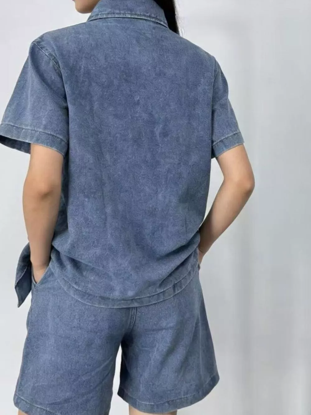 Button Up Short Sleeve Top and Shorts Denim Set, image 8