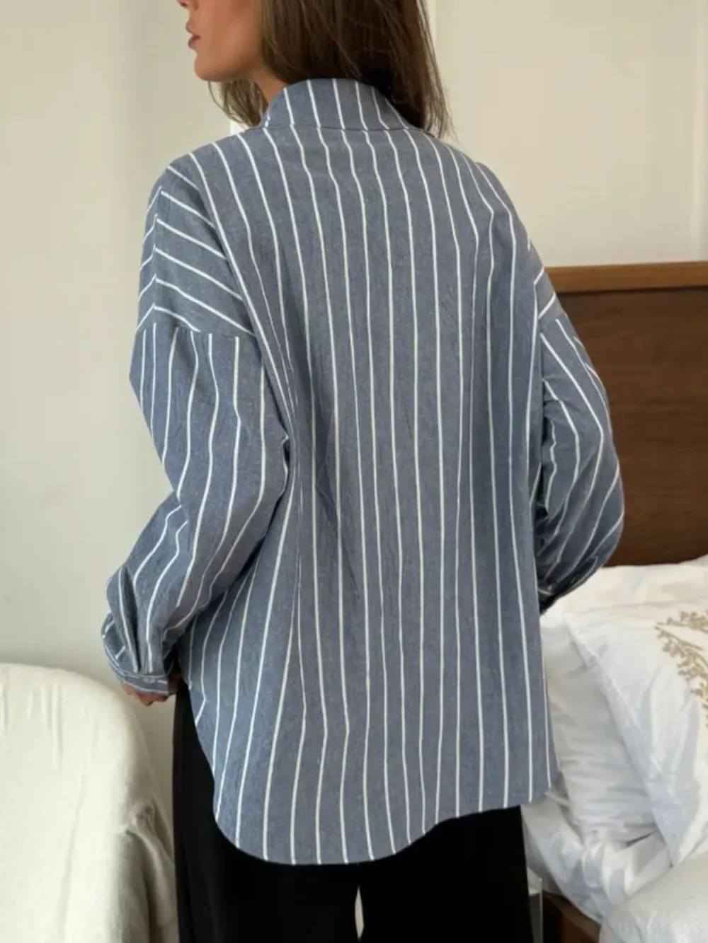 Striped Collared Neck Long Sleeve Shirt, image 5