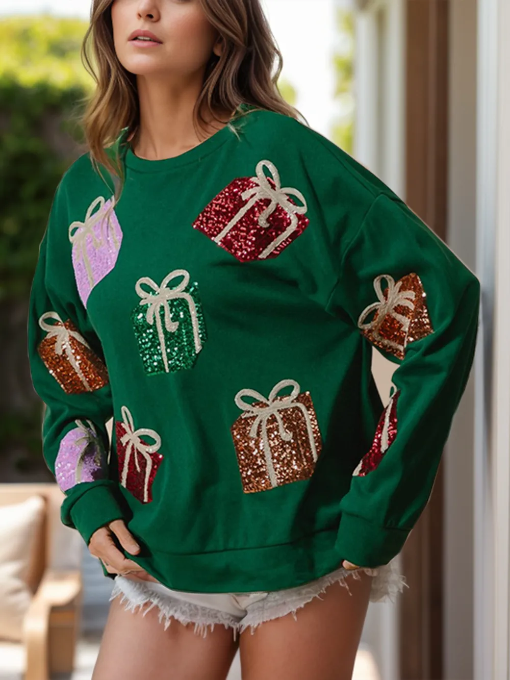 Sequin Gift Box Long Sleeve Sweatshirt, image 2