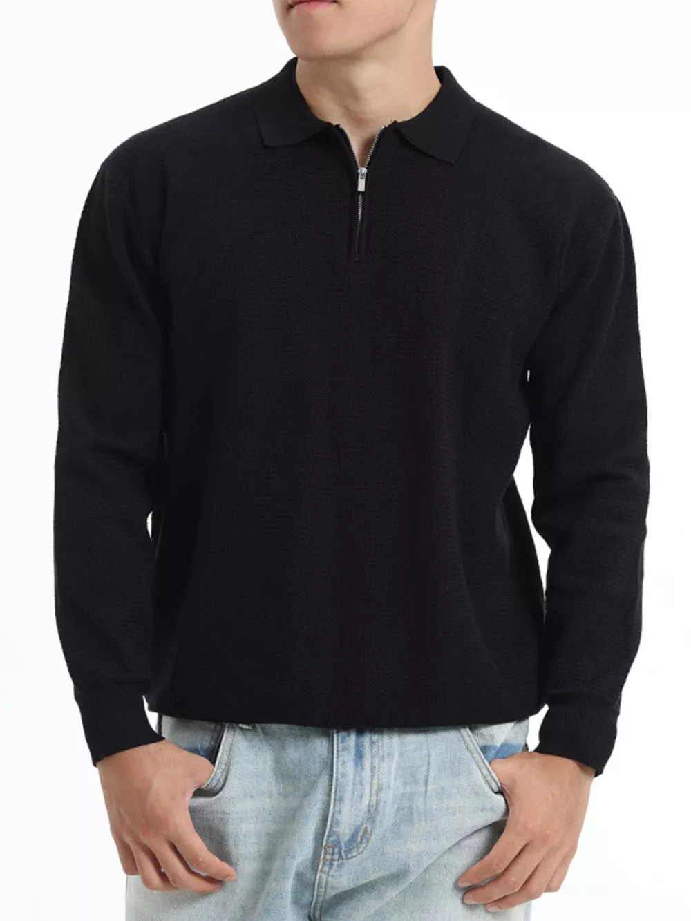 Men's Plus Size Quarter-Zip Ribbed Knit Top, image 10