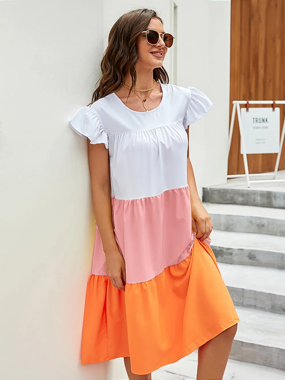 Plus Size Color Block Tiered Ruffle Summer Dress, image 2