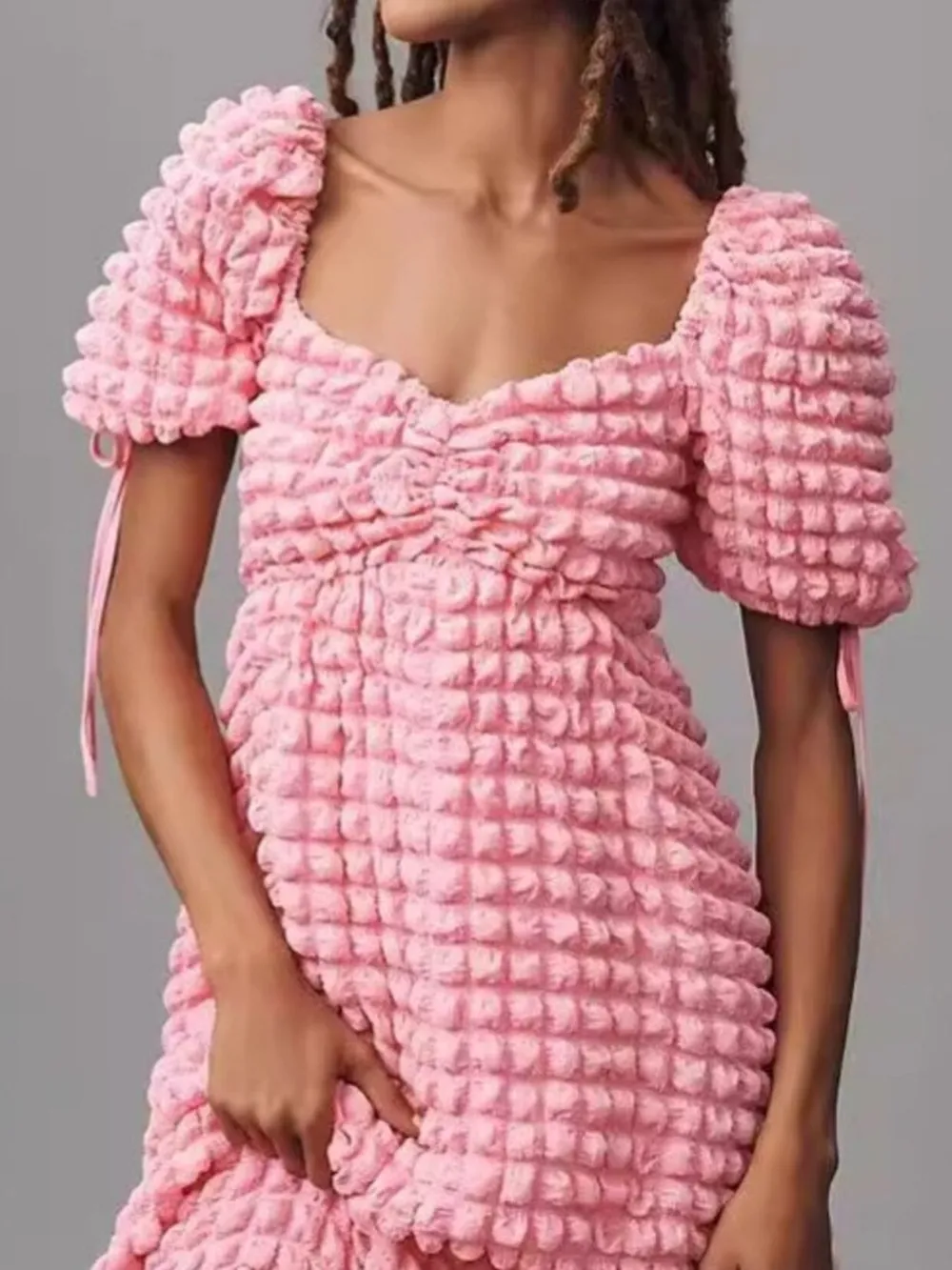 Textured Sweetheart Neck Short Sleeve Dress, image 5