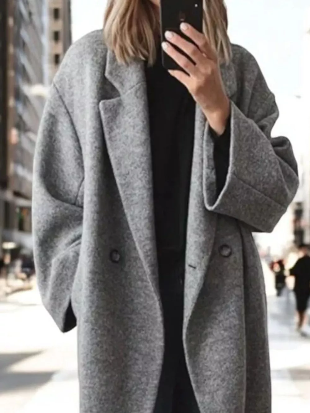 Full Size Lapel Collar Wool Blend Longline Coat Plus Size, image 5