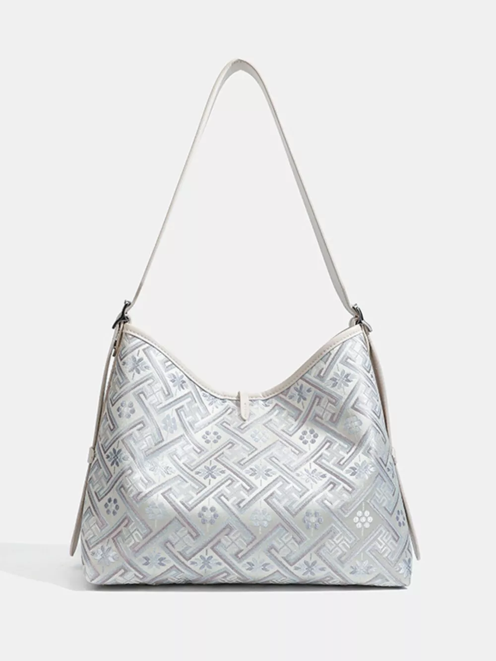 Geometric Pattern Jacquard Shoulder Bag with Adjustable Strap, image 2