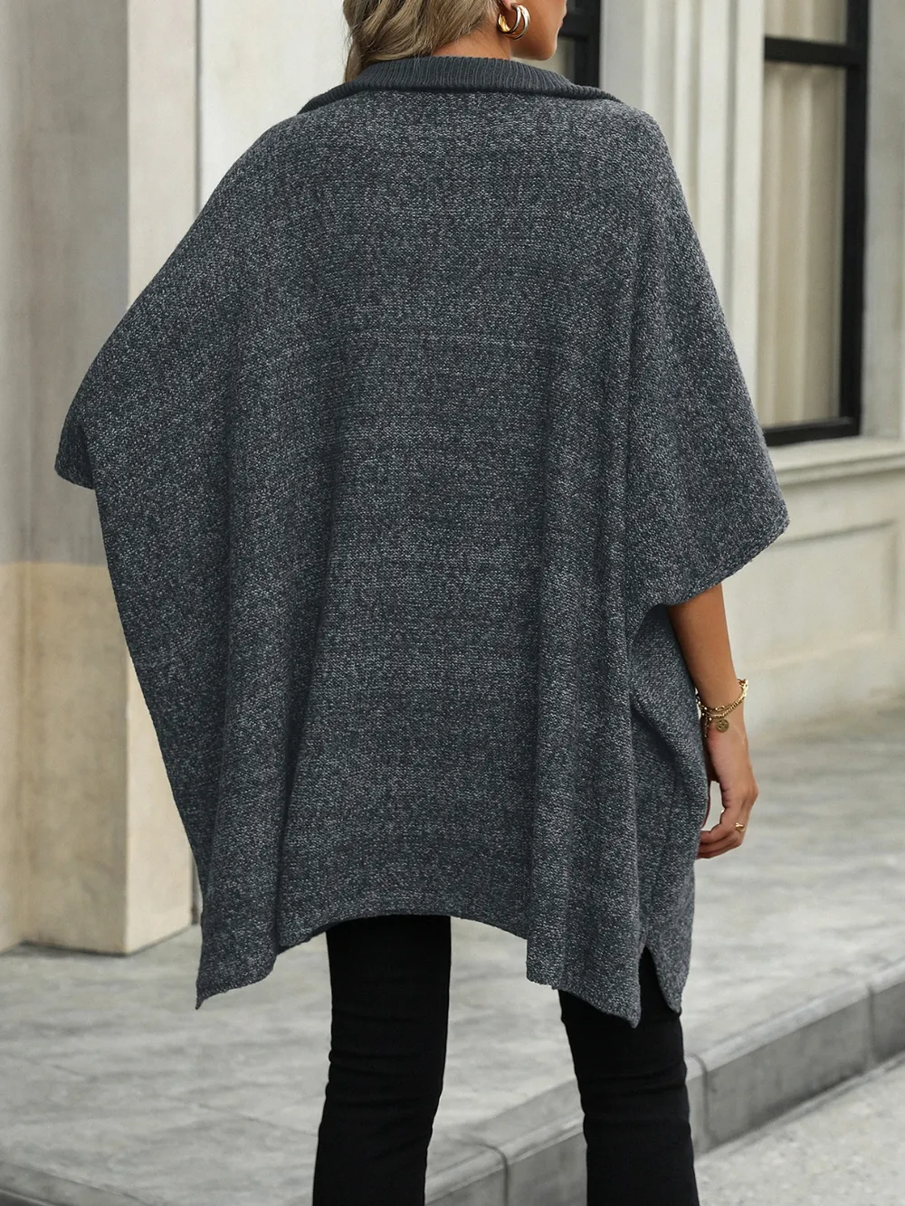 Slit Quarter Zip Half Sleeve Sweater, image 5