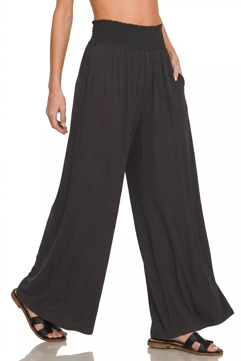 Zenana Smocked Waist Wide Leg Palazzo Pants, image 2