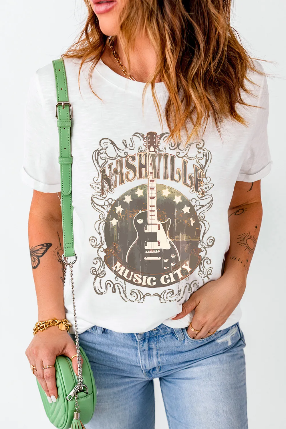 Guitar Graphic Round Neck Short Sleeve T-Shirt, image 4