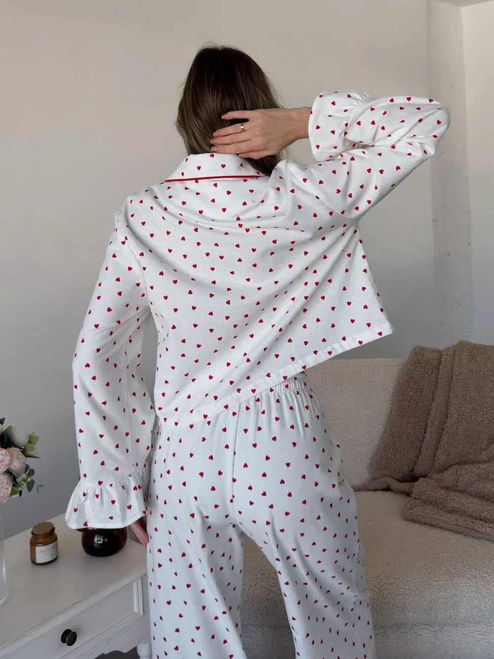 Heart Print Long Sleeve Top and Pants Lounge Set, image 5
