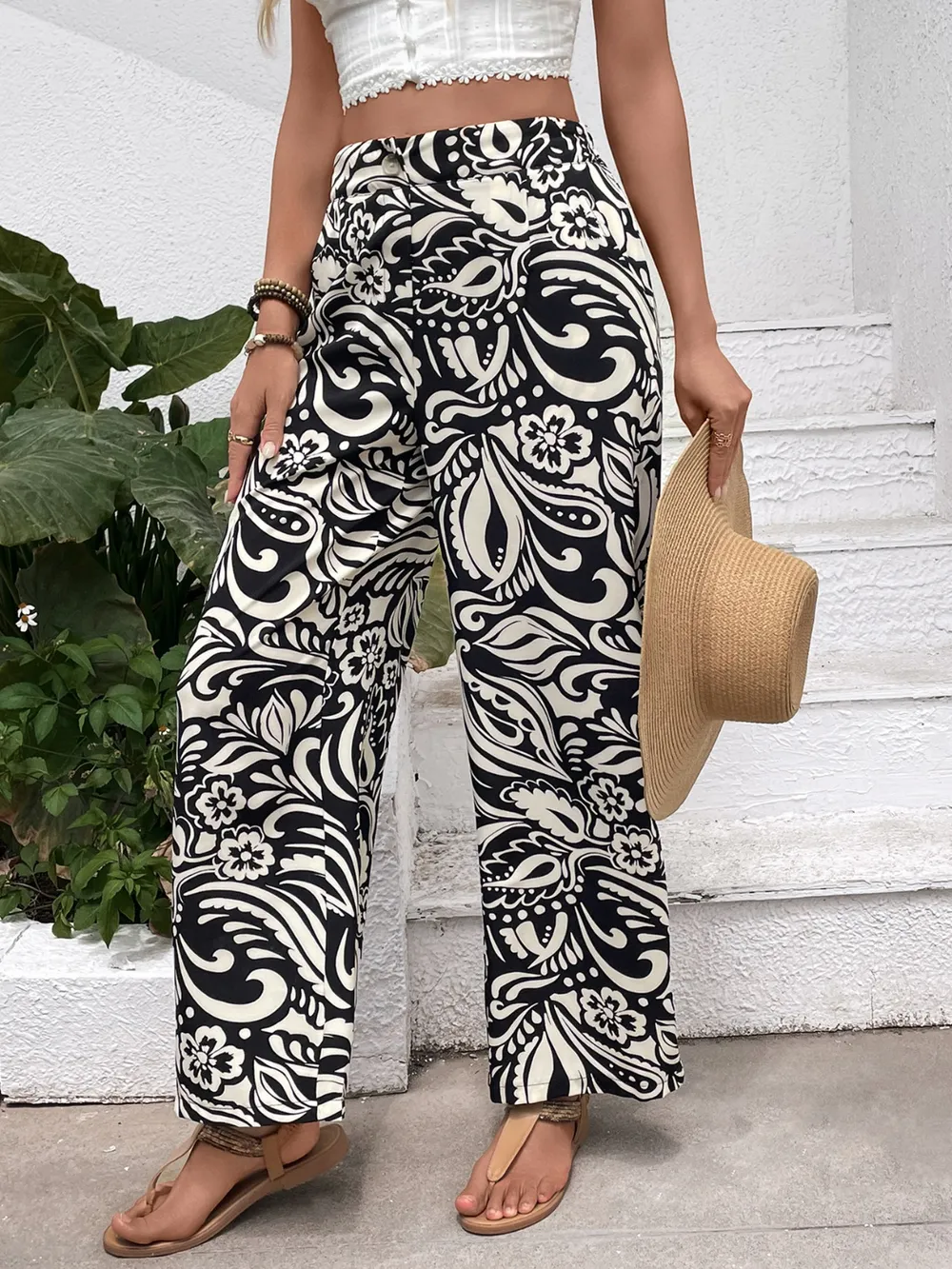 Printed Wide Leg Pants, image 4