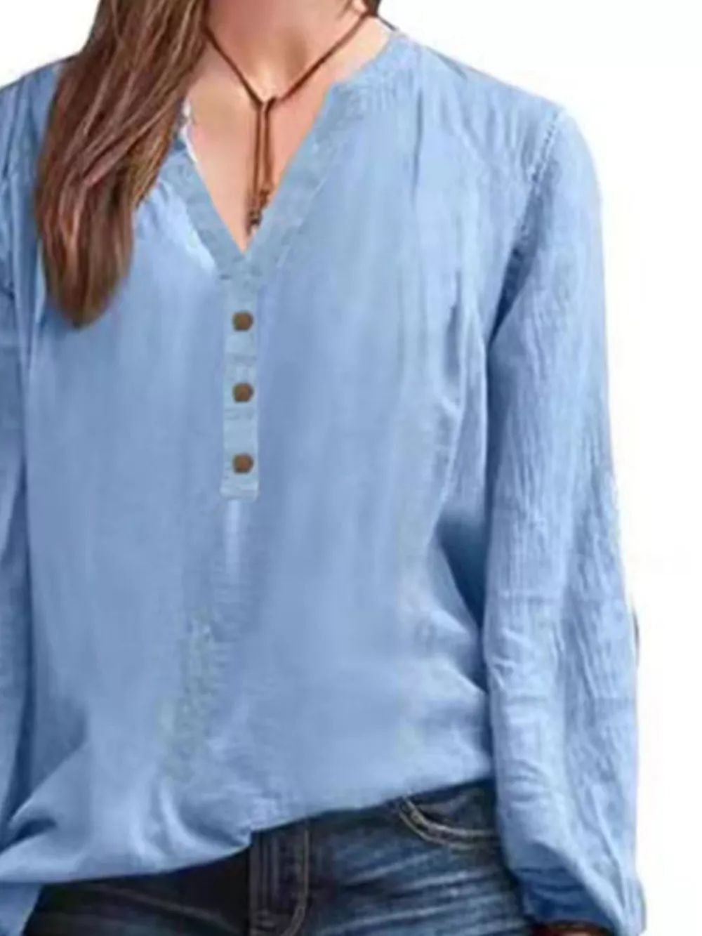 Full Size Notched Long Sleeve Blouse Plus Size, image 7