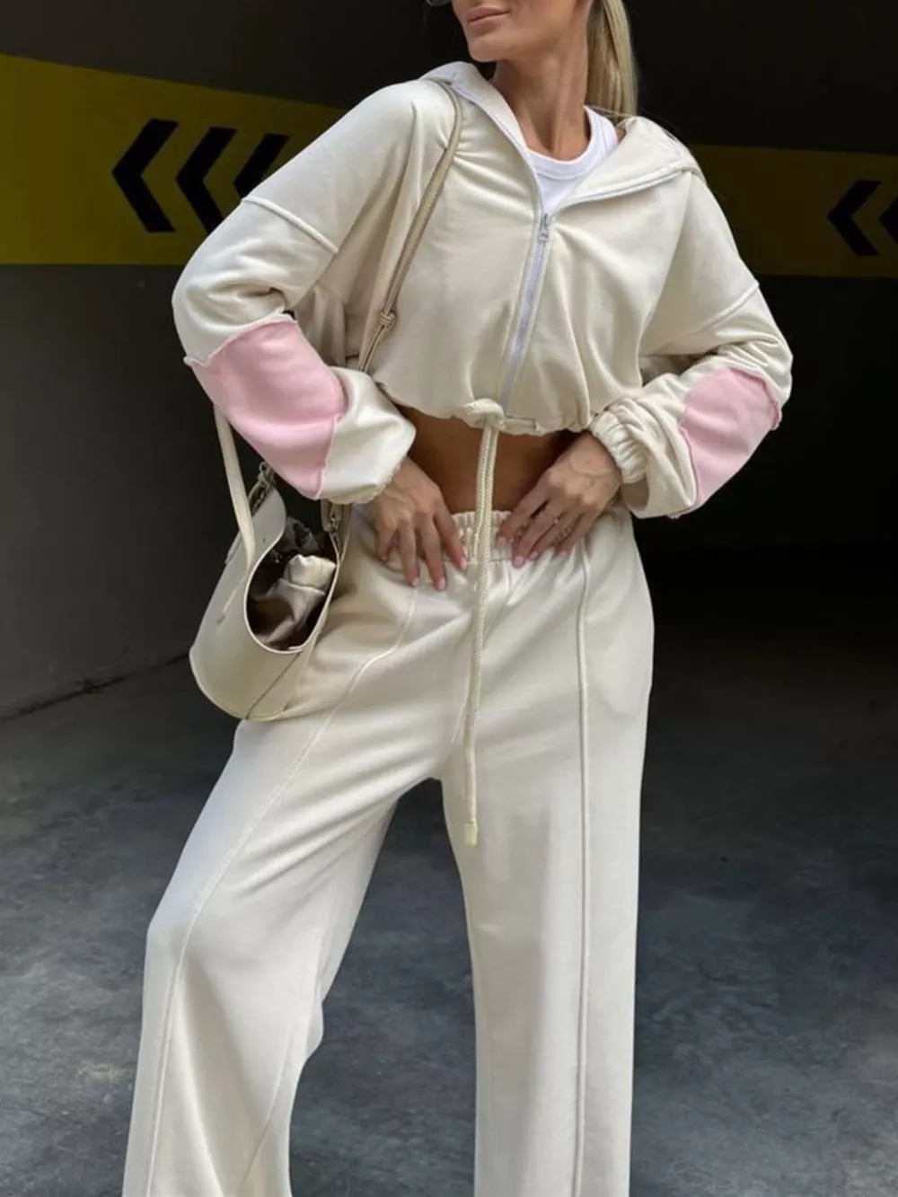 Zip Up Hoodie and Wide-Leg Pants Set
