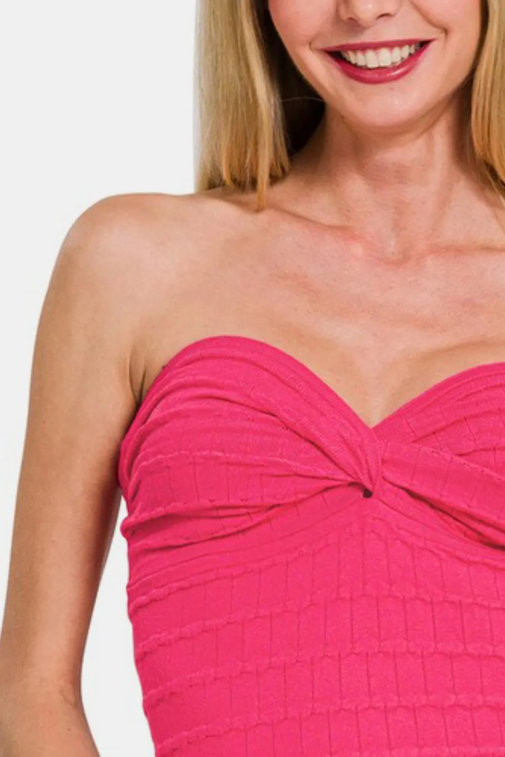 Ruched Twisted Sweetheart Neck Top, image 2
