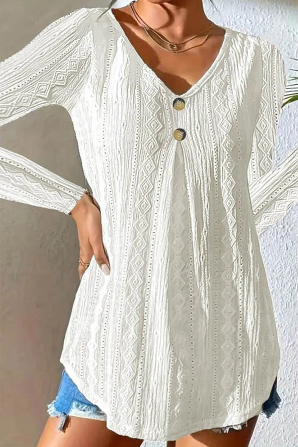 V-Neck Long Sleeve Blouse, image 2