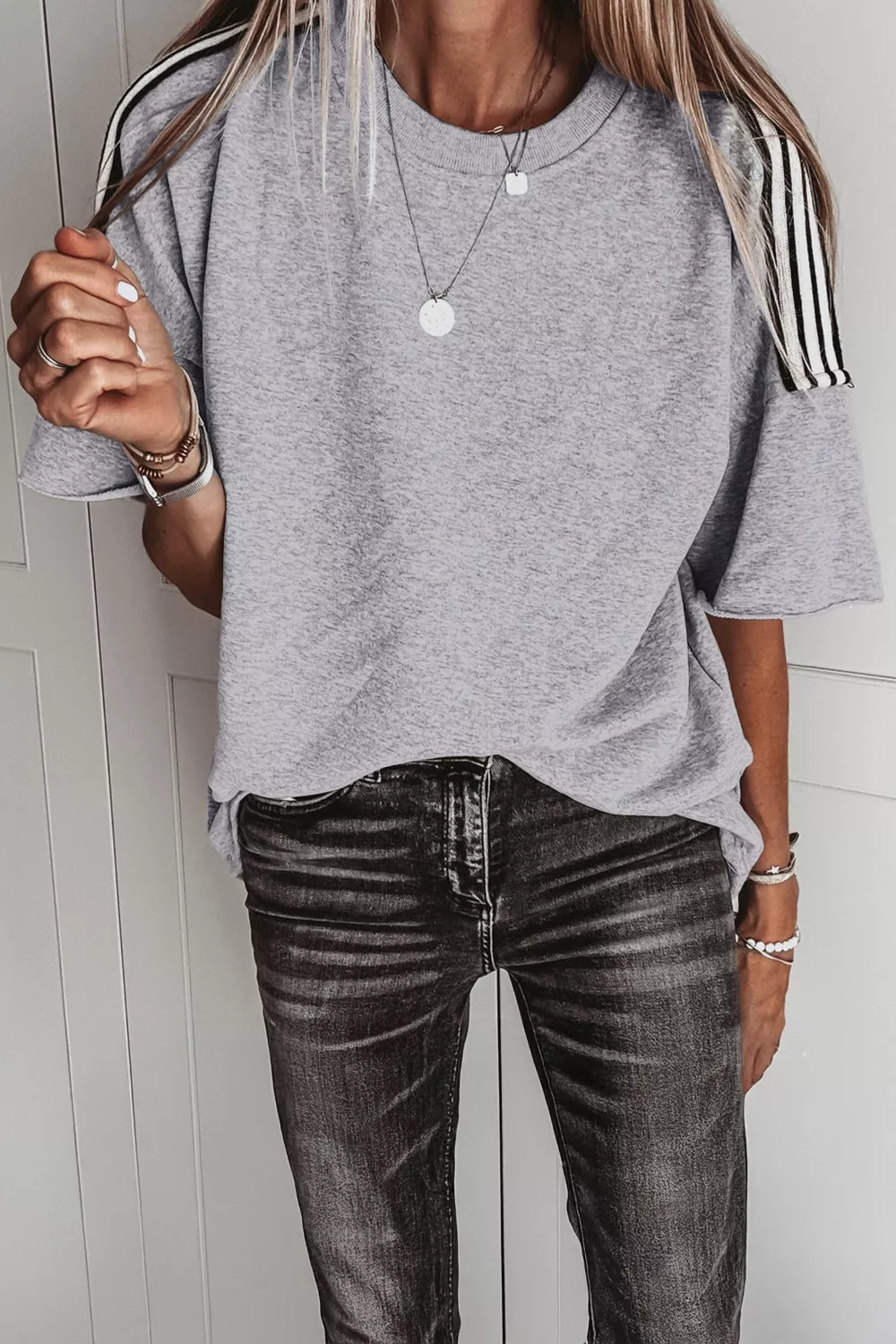 Striped Shoulder Relaxed Fit T-Shirt, image 4