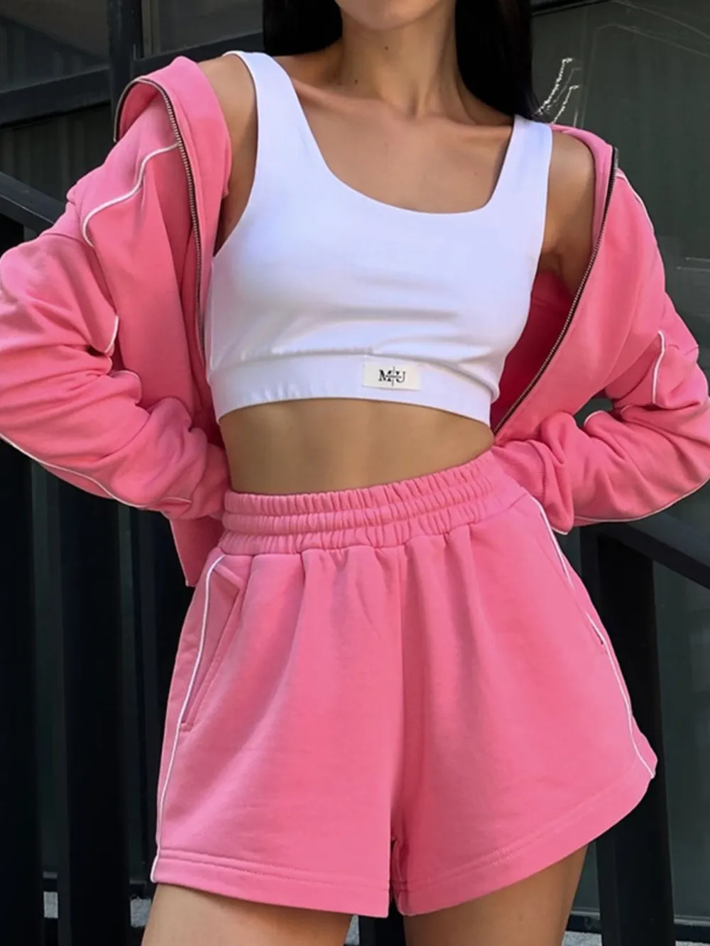 Zip Up Long Sleeve Top and Shorts Set, image 3