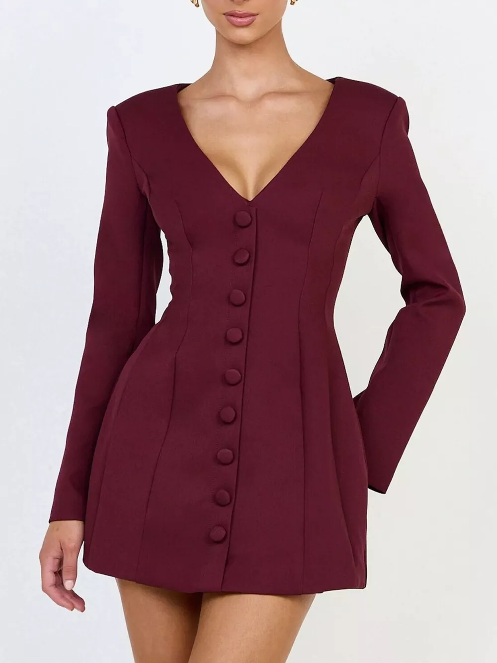 Deep V-Neck Button-Down Blazer Dress
