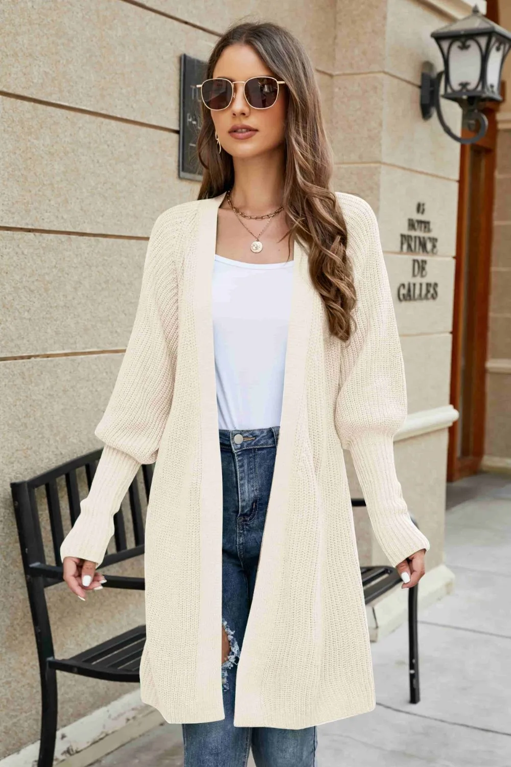 Open Front Lantern Sleeve Cardigan, image 10