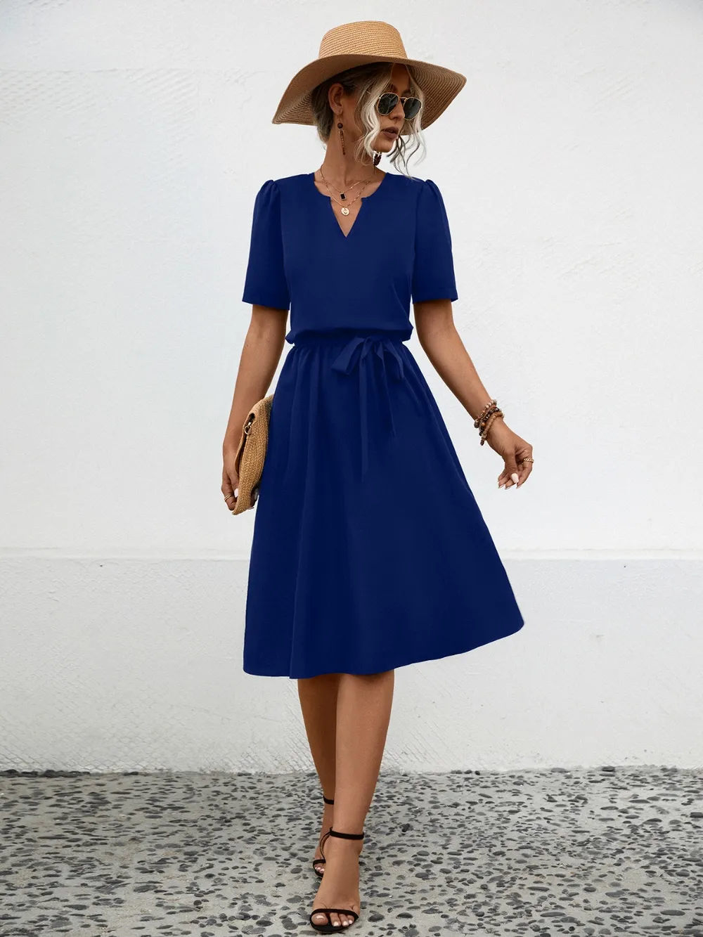 Tied Notched Short Sleeve Dress, image 3