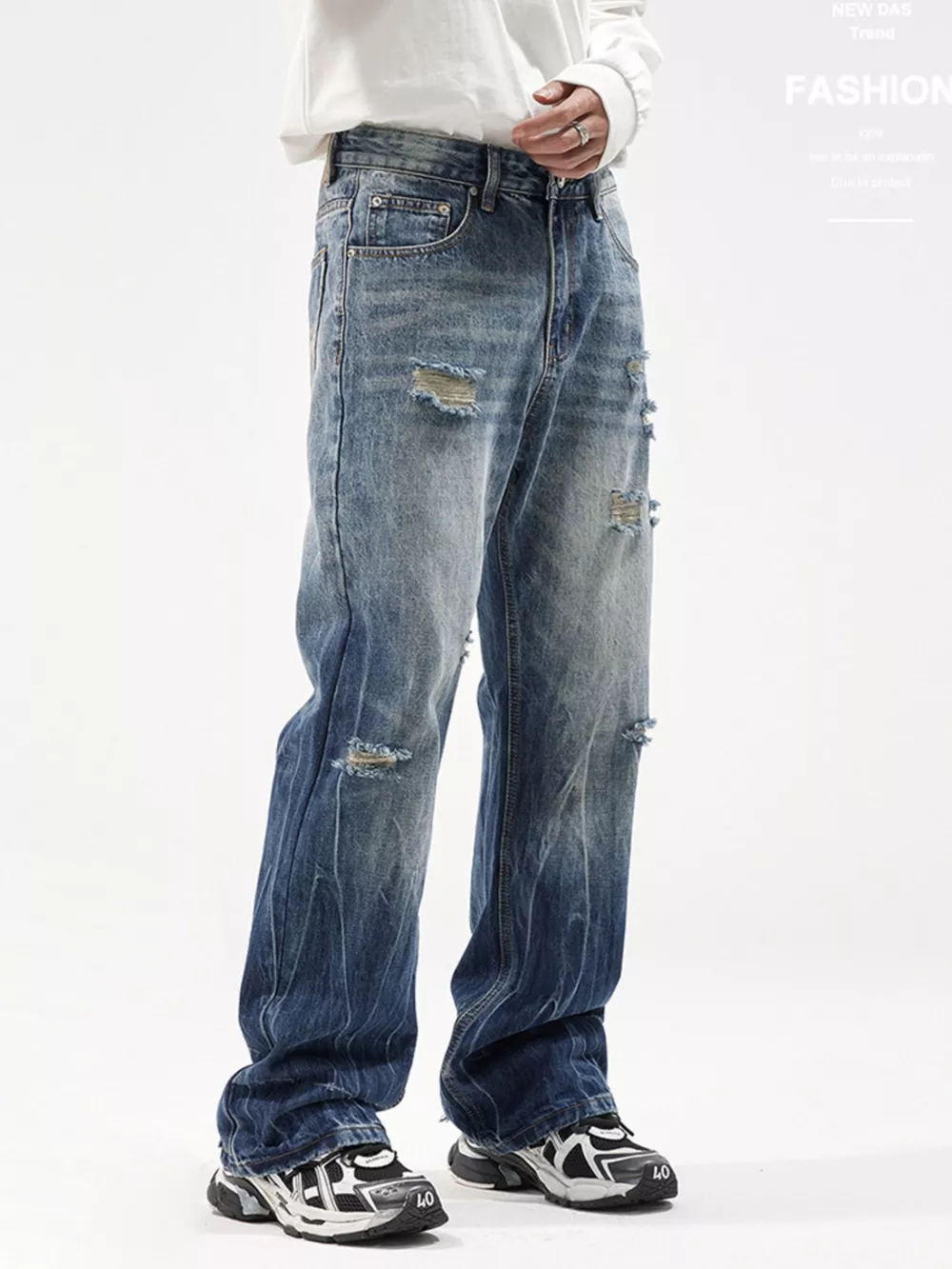 Men's Distressed Wide Leg Jeans, image 5