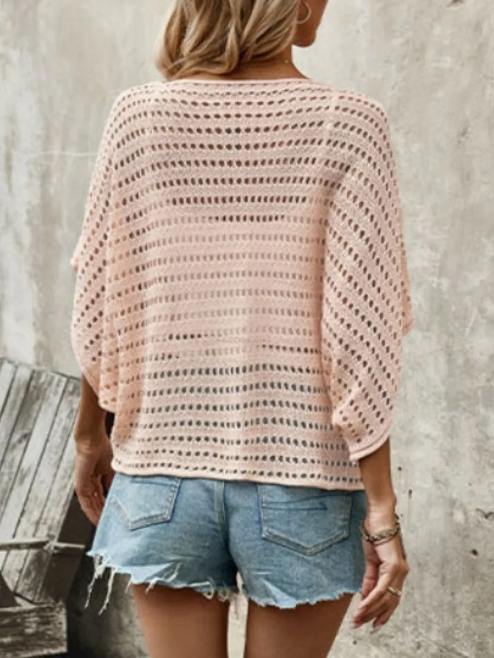 Openwork Half Sleeve Knit Cover Up, image 6