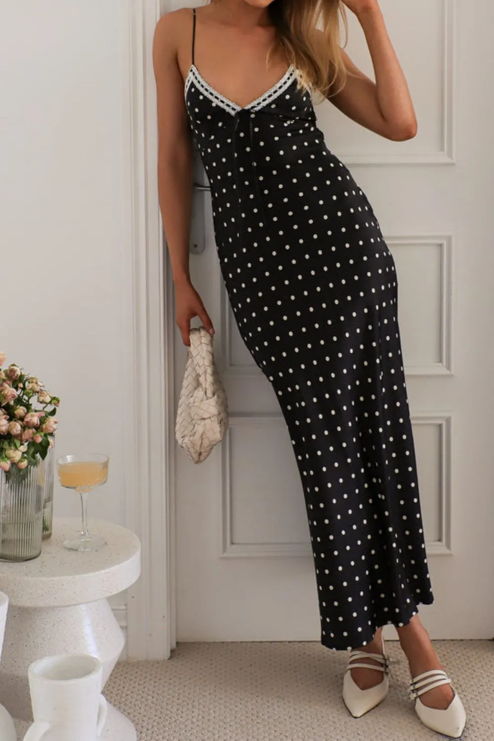 Polka Dot Square Neck Midi Cami Dress, image 2