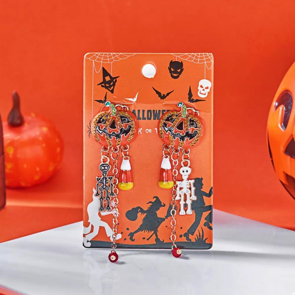 Halloween Pumpkin Drop Chain Earrings, image 5