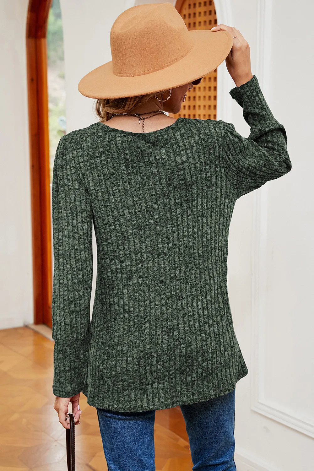 Decorative Button Square Neck T-Shirt, image 4