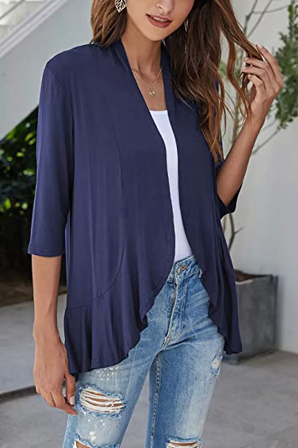 Open Front Three-Quarter Sleeve Cardigan, image 7