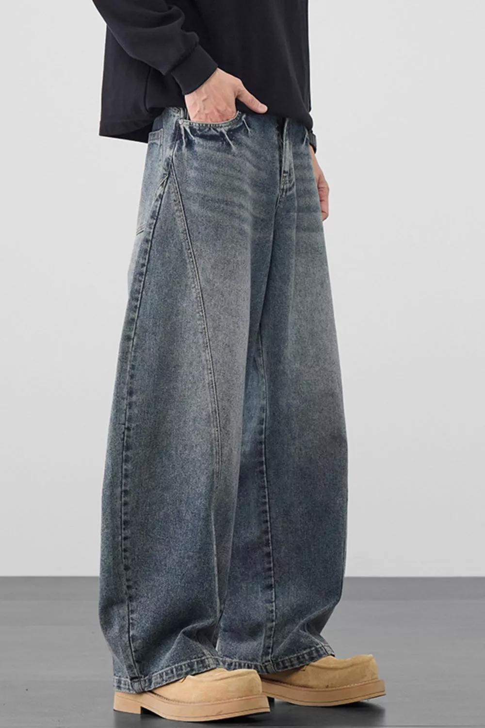 Men's Plus Size Wide Leg Wash Jeans, image 6