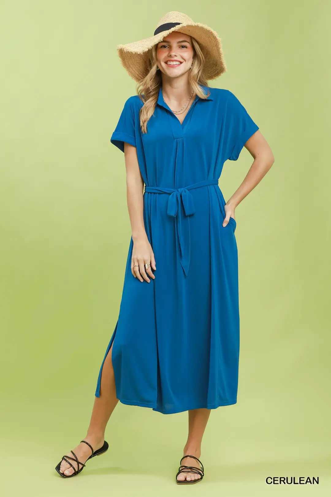 Collared Belted Midi Dress, image 2