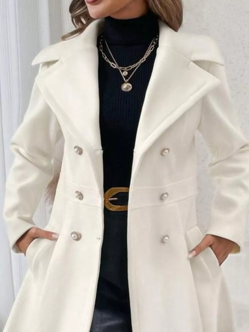 Double-Breasted Wool Blend Coat, image 4